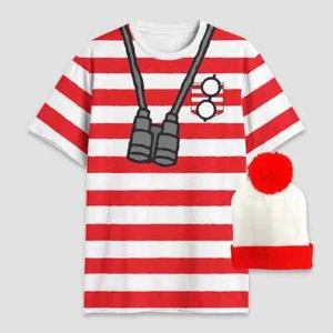 New Where's Waldo Striped Cosplay Costume Shirt and Beanie Men's Sz M - Picture 1 of 1