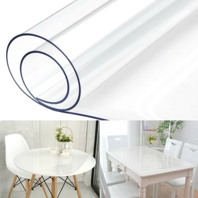 Plastic PVC Tablecloth Transparent Protector Waterproof Dining Clear Table Cover - Image 1 of 4