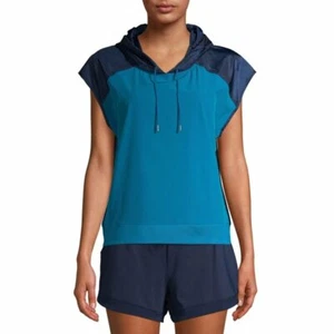 NEW Womens Avia Blue Short Sleeve Workout Casual Performance Hoodie XL 16-18 - Picture 1 of 2