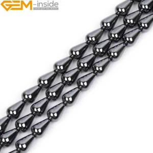 Teardrop Natural Stone Jet Black Hematite Beads For Jewelry Making 15" Non-Magne - Picture 1 of 37