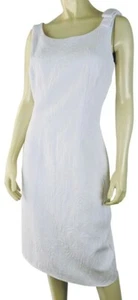 Talbots Dress 10 Womens White Cotton Poly Embossed Sheath Sleeveless  - Picture 1 of 12