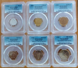 SOUTH KOREA 6 DIF UNC COINS SET 1 - 500 WON 1990 YEAR 5 WON SHIP PCGS MS68 TOP - Picture 1 of 13