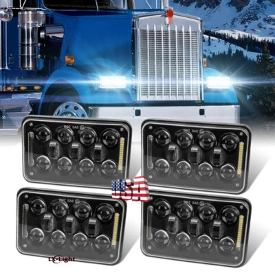 for Kenworth T800 1987-2023 W900 1981-2023 4pcs 4x6inch Rectangle Led Headlights - Image 1 of 4