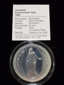 1999 Switzerland Silver 50 Francs Shooting Festival Sion w/ COA (Z-0354) - Picture 1 of 2