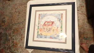 Debbie Kingston Baker Noah’s Ark Signed Large Blue Framed Watercolor Lithograph - Picture 1 of 9