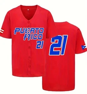 Customized Youth/Men Clemente #21 Puerto Rico Baseball Jersey Sewn S-6XL - Picture 1 of 5