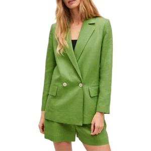 MANGO 100% Leinen Anzug Set Blazer mit Shorts grün Gr. XXL & XL - Bild 1 von 16