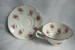 COLLINGWOODS FINE BONE CHINA CUP AND SAUCER PINK MORNING GLORY MADE IN ENGLAND - Picture 1 of 3