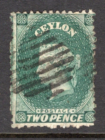 Ceylon 1864 QV 2p Grey-Green - Used - SG# 50  Cats £15.00  (ref# 10956) Cover
