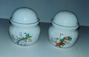 VTG Salt & Pepper Shakers Country Christmas Holiday Rabbit Fox  - Picture 1 of 6