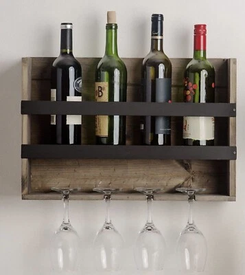 The Rustic Home, estante de vino de pared de madera envejecida | Soporte de vidrio para vajilla Foto 1 de 4