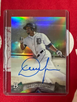 Devon Travis  2014 Bowman Platinum  Autograph ON-CARD AUTO mint Tigers Blue Jays - Image 1 of 2