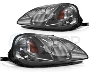 For Honda Civic 1999-2000 Headlights Assembly Headlamps Left Right Black Front - Picture 1 of 5