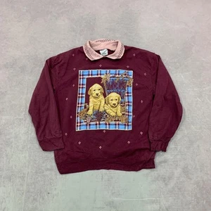 Vintage Sweatshirt cottagecore dog patterned jumper with cute collar Women's S - Picture 1 of 5