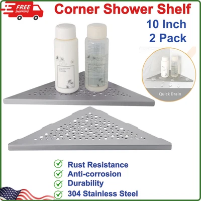 Brushed Nickel 10’’ Corner Shower Shelf Bathroom Shower Shelves, 2Pcs Triangular - Image 1 of 4
