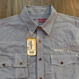 Wrangler Rodeo Langarm Pearl Snap Front Western Hemd Blau Geometrisch EG(xl) - Bild 1 von 8