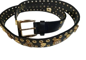 Stunning Gianni Versace, Swarovski Medusa Black Gold Vintage Belt U2001 31/35 - Picture 1 of 12
