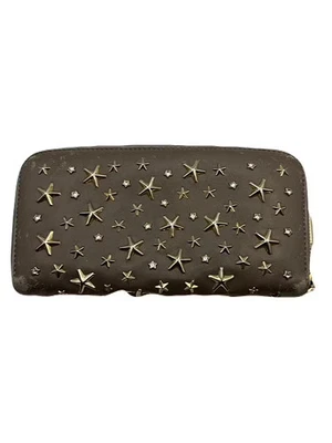 Jimmy Choo Cartera Larga Cremallera Redonda Cuero Gris USADA T522-7 Foto 1 de 4