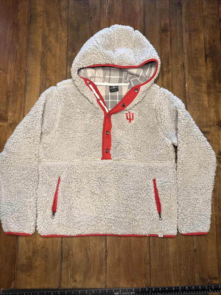 Suéter Indiana University Hoosiers Sherpa 1/4 pulôver feminino pequeno aconchegante quente - Imagem 1 de 4