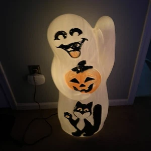 Molde soplado vintage Halloween Waving Ghost calabaza gato negro 33" iluminado funciona - Imagen 1 de 14