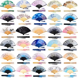 30 Pezzi Ventilatore a Mano Floreale Stile Cinese Vintage Ventilatore Pieghevole Seta Ventilatore Portatile Fo... - Foto 1 di 6