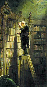 Carl Spitzweg - The Bookworm (1850) Library Ladder - 17" x 22" Fine Art Print - Picture 1 of 1