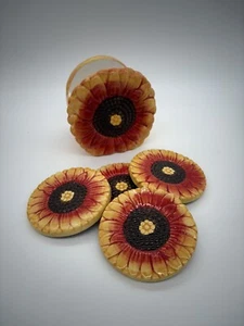 Sunflower Coasters Set Of 4 Holder CottageCore FARMHOUSE Floral Ceramic - Picture 1 of 9