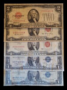 5  Old Paper Money Set Silver Certificates & US Notes 1928 1935 1953 1957 1963