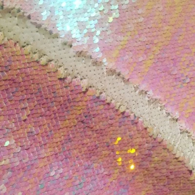 Iridescent Pink & White Reversible 5mm Sequin Fabric Flip Two Tone Mermaid Cloth - Image 1 of 4