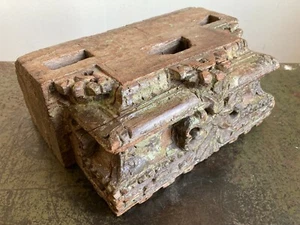 Vintage Hand Carved Ornate Wooden Indian Temple Pillar Base Decorative Salvage - Picture 1 of 21