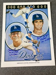 Dodgers Bill Singer Jerry Reuss signed 8x10 No Hitter inscriptions W/COA - Picture 1 of 3