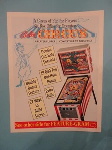 Zirkus Flipper Maschine Flyer Bally Original signierte Broschüre - Bild 1 von 3