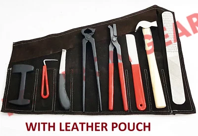 PRO IRON GEAR Horse Tool Kit Farrier Tool Kit,8 Pieces Instruments Kit with Leather Wallet