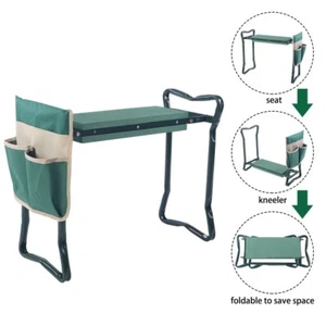 Taburete de banco plegable de jardín con cojín suave cojín de asiento arrodillado con bolsa de herramientas - Imagen 1 de 14