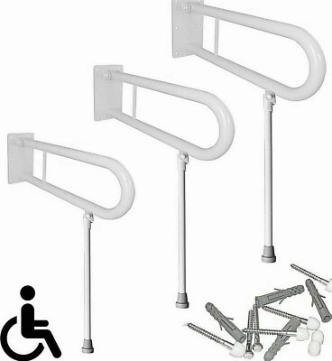 BSD Aufstehhilfe Klappgriffe Haltegriffe mit Stützbein Griffe Weiß WC Bad 60-85 cm