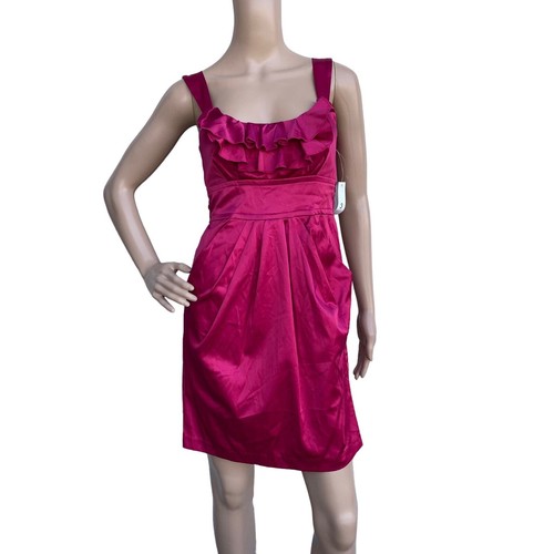 VETEMENTS Nuovo mini abito donna Teeze Me con volant scollo a scoop cravatta cintura plissettato rosa caldo taglia 3