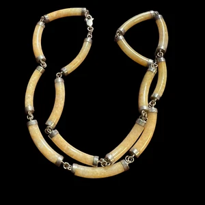 Jadeite and Sterling Station 925 Necklace Oriental Beige Vintage - Picture 1 of 8