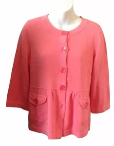 Christopher & Banks Coral Peach Peplum Button Front Cardigan Sweater Medium  - Picture 1 of 8