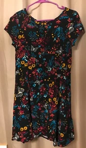 NEW w TAG MUDD Girls Black Floral BUTTERFLIES Short Sleeve Flare Dress Size 12 - Picture 1 of 4