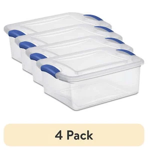 (4 pack) 15 Quart Latch Box, Clear Plastic Storage Bin with Clear Lid, Blue - Picture 1 of 16