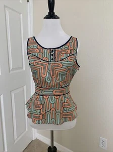 Anthropologie Fei Beautiful top blouse silk size 4 orange blue color - Bild 1 von 8