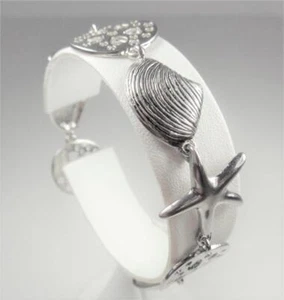 BEACH FASHION RHODIUM NAUTICAL STARFISH SAND DOLLAR SEASHELL SEA LIFE BRACELET - Picture 1 of 6