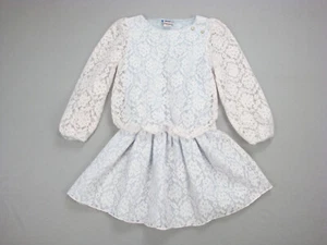Vintage Diane Von Furstenberg DVF Dress Lace White Lined in Blue Girls Size 7 - Picture 1 of 12