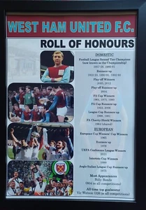 Rollo de honor de la historia del club West Ham United - impresión enmarcada - Imagen 1 de 2