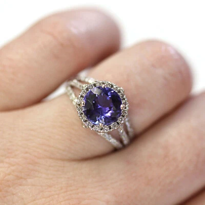 3.2 ctw Natural Violet Tanzanite & Diamond Solid 14k White Gold Engagement Ring - Image 1 of 4