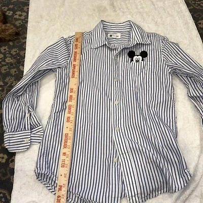 Gap Disney Mickey Mouse White Blue Striped Button Down Shirt Kids Large Boys - Image 1 of 3
