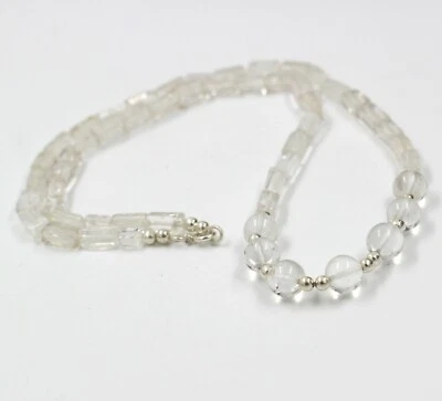 Collana in argento sterling 925 massiccio 18,5" quarzo cristallo bianco tagli... - Immagine 1 di 4