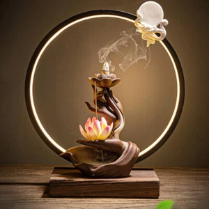 Keramik Rückfluss Räuchergefäß Halter Lotus Wasserfall & Räucherkegel Geschenk - Bild 1 von 29