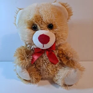 Soft Brown & White Bear Plush 9" Inch Red Ribbon Stuffed Animal Toy - Picture 1 of 6