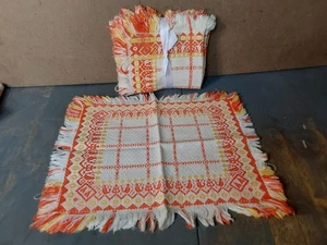 Vintage Linen Napkins Placemats with Fringe Orange Yellow Set 5 13x10.5 - Picture 1 of 6